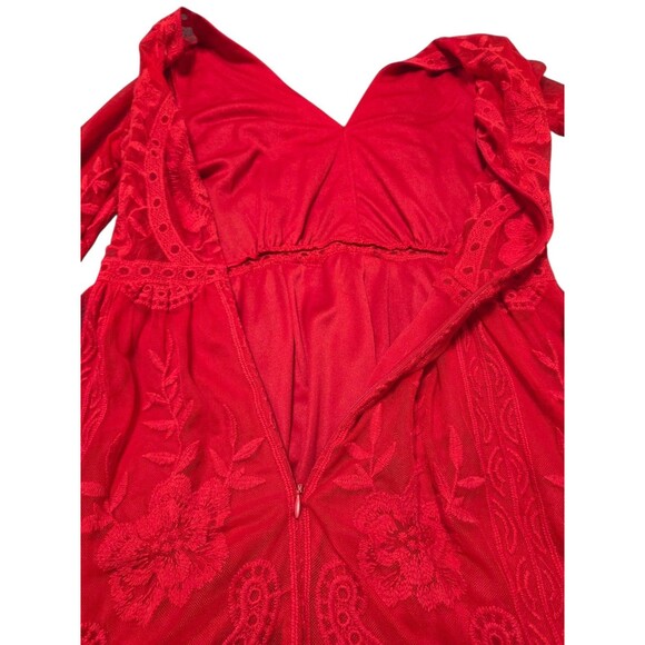 Altar'd State Lavesta Dress M Red Floral Lace Romantic Whimsical Embroidered A35 - Picture 11 of 12